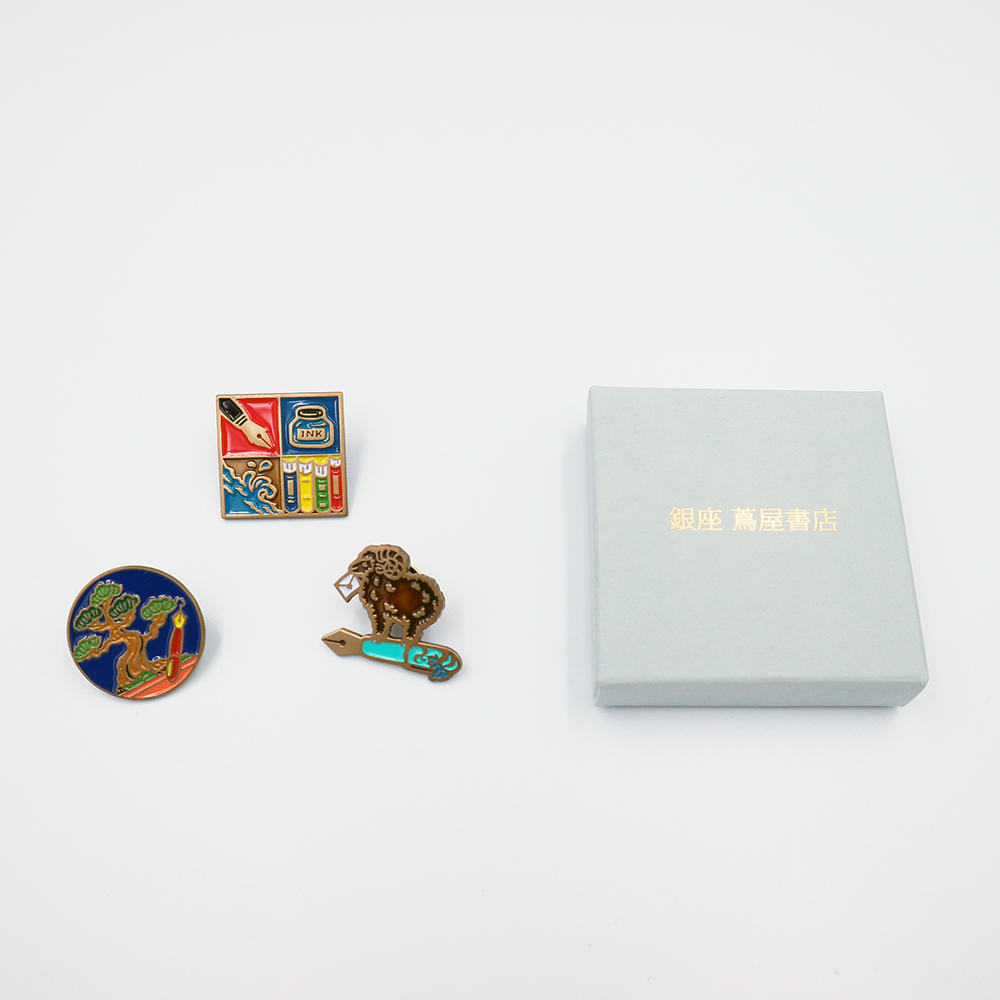 GINZA TSUTAYA BOOKS Original Pins for Stationery Lovers Bonsai and Fountain Pens