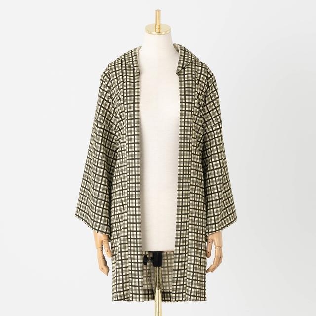 Stylish, Kimono Yamato x ItoSacico, Hooded Haori, Three-square lattice pattern, Black and white