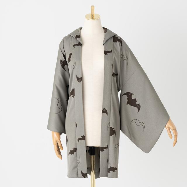 Stylish, Kimono Yamato x ItoSacico, Hooded Haori, Parent and Child Stripes, Bat, Grayish Black