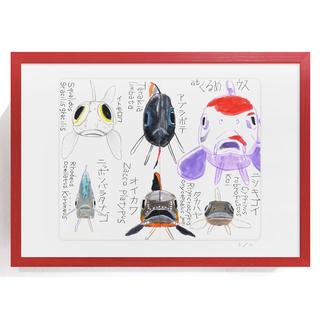 【タケウマ スケッチ 複製原画額装/シート55】魚の顔　※4月中旬発送予定